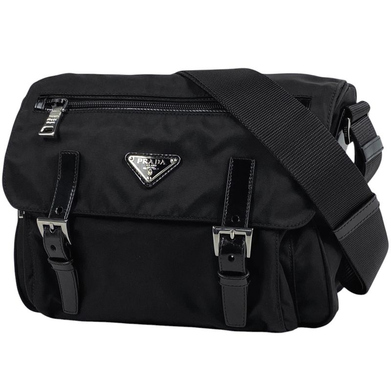 Prada Logo Plate Shoulder Bag Messenger Bag Shoulder Bag Nylon Nero (Black)