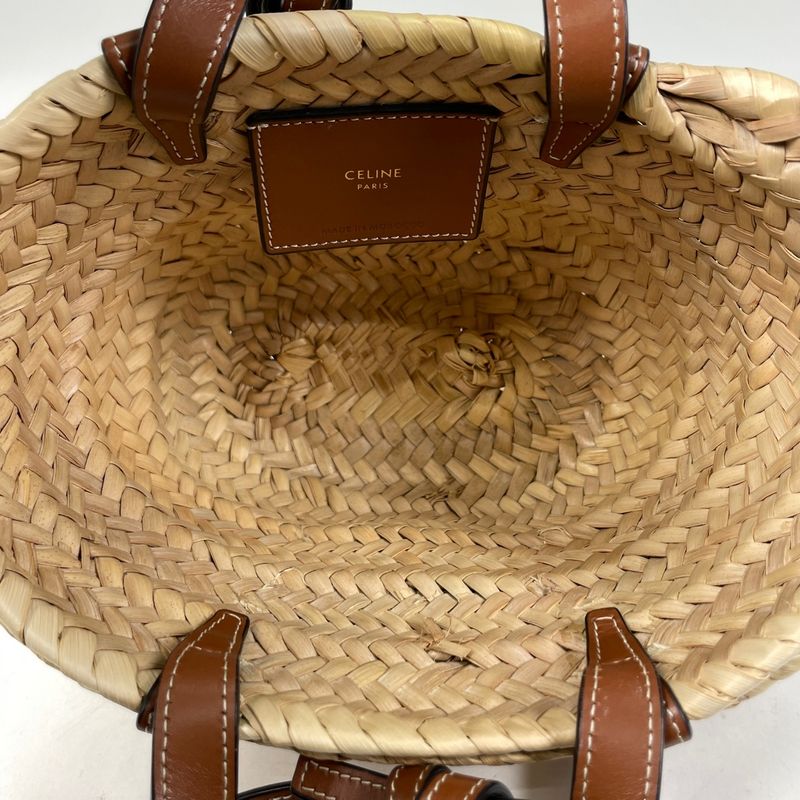Celine Triomphe Pannier 2way Shoulder Bag Basket Bag Mini Handbag Raffia Beige
