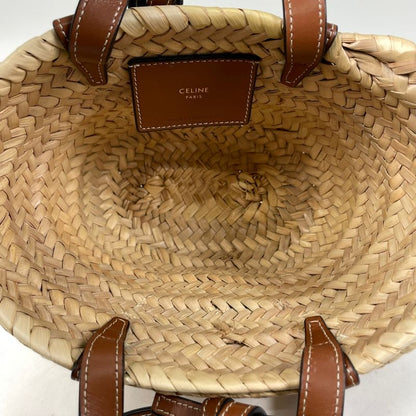 Celine Triomphe Pannier 2way Shoulder Bag Basket Bag Mini Handbag Raffia Beige