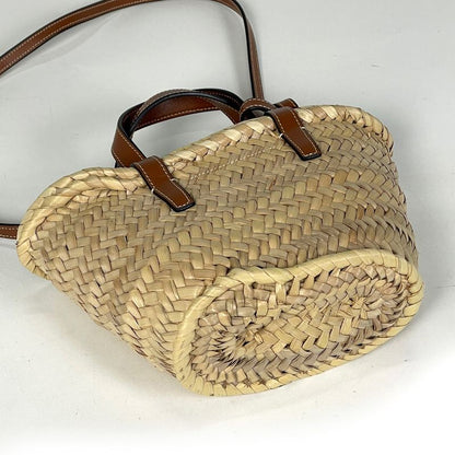 Celine Triomphe Pannier 2way Shoulder Bag Basket Bag Mini Handbag Raffia Beige