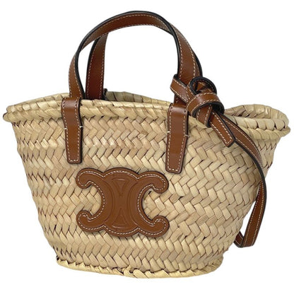 Celine Triomphe Pannier 2way Shoulder Bag Basket Bag Mini Handbag Raffia Beige