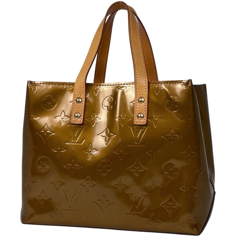 Louis Vuitton Reed PM Tote Bag Enamel Patent Handbag Monogram Vernis Bronze