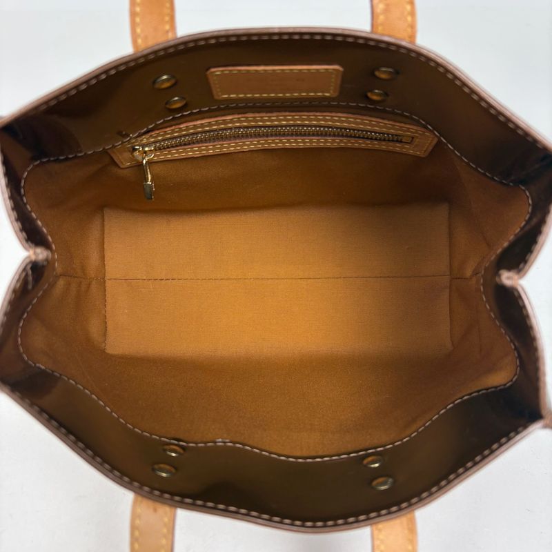 Louis Vuitton Reed PM Tote Bag Enamel Patent Handbag Monogram Vernis Bronze