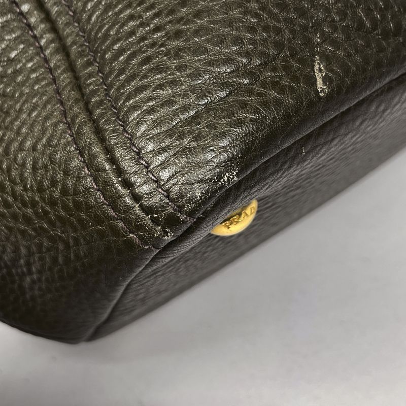 Prada Logo Handbag Khaki Handbag Leather Green Bn2534 Women