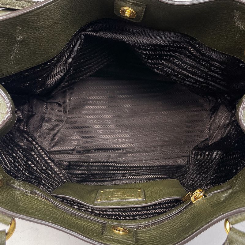 Prada Logo Handbag Khaki Handbag Leather Green Bn2534 Women