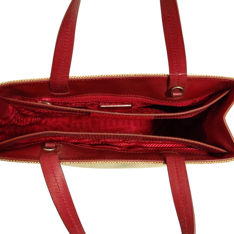 Prada Tote Bag - Beige And Red Mini Bag Leather