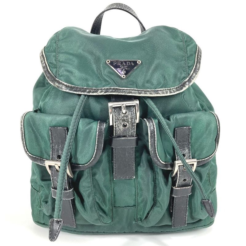 Prada Backpack Sac Triangle Logo Triangle Logo Plate Leather Nylon Green