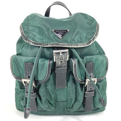 Prada Backpack Sac Triangle Logo Triangle Logo Plate Leather Nylon Green