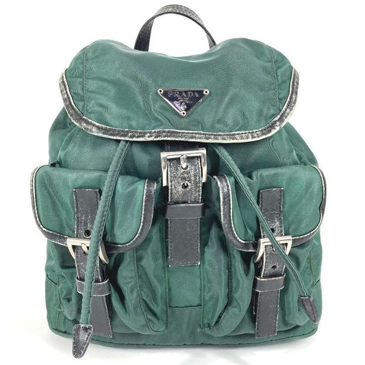 Prada Backpack Sac Triangle Logo Triangle Logo Plate Leather Nylon Green