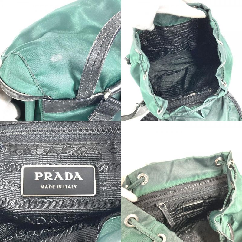 Prada Backpack Sac Triangle Logo Triangle Logo Plate Leather Nylon Green
