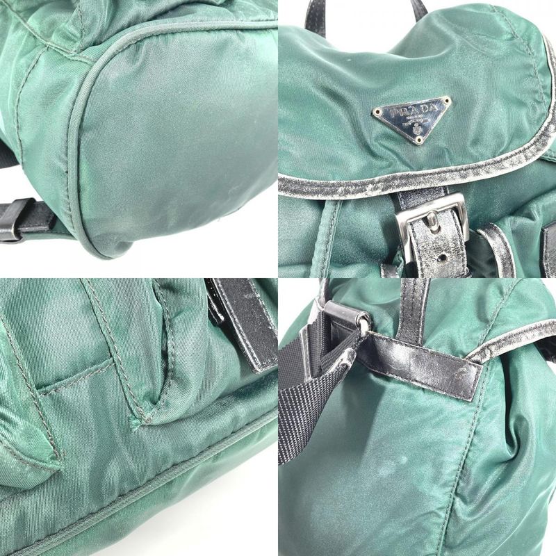 Prada Backpack Sac Triangle Logo Triangle Logo Plate Leather Nylon Green