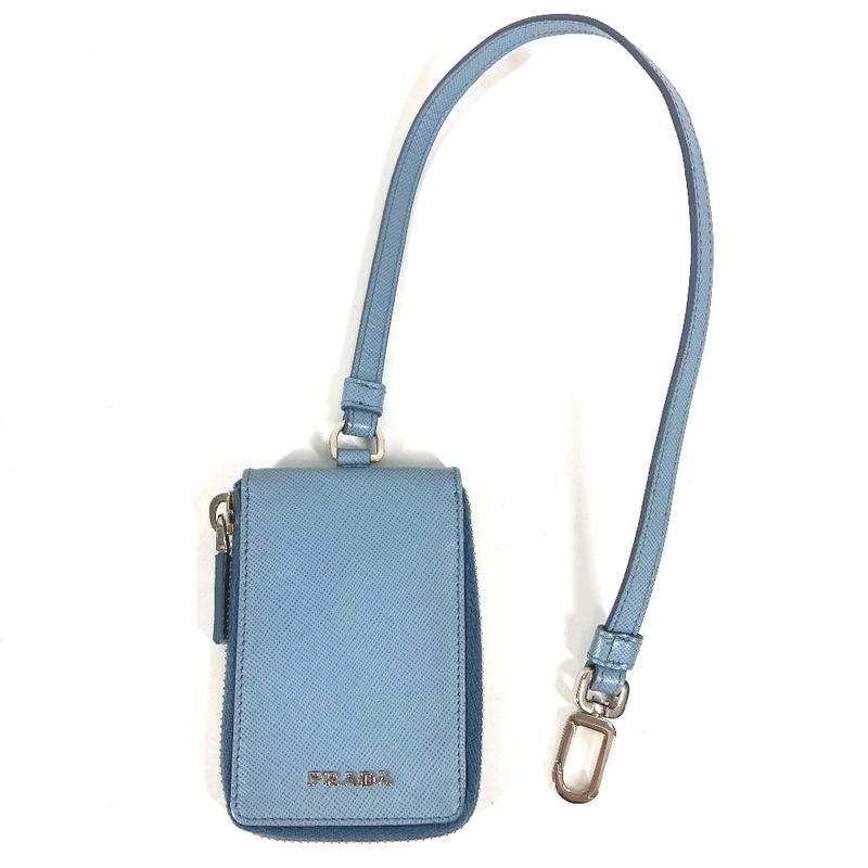 Prada Key Case Logo Leather Blue