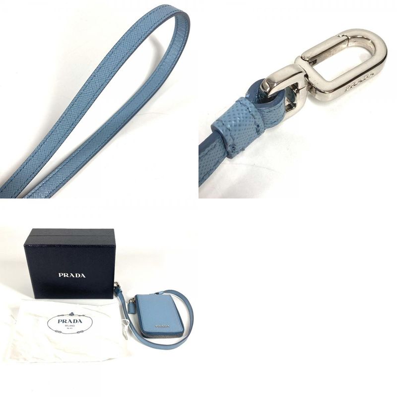 Prada Key Case Logo Leather Blue