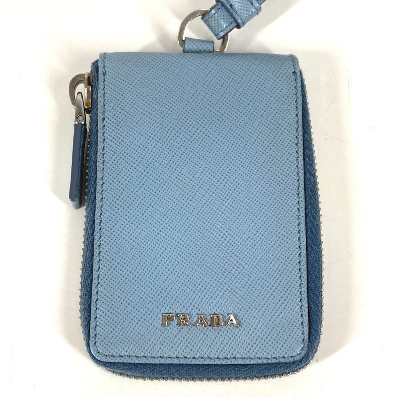 Prada Key Case Logo Leather Blue