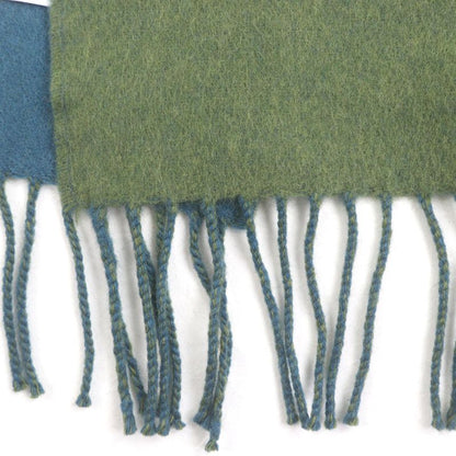 □loewe Wool Cashmere Anagram Logo Embroidery Bicolor Fringe Scarf Green Blue