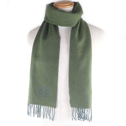 □loewe Wool Cashmere Anagram Logo Embroidery Bicolor Fringe Scarf Green Blue