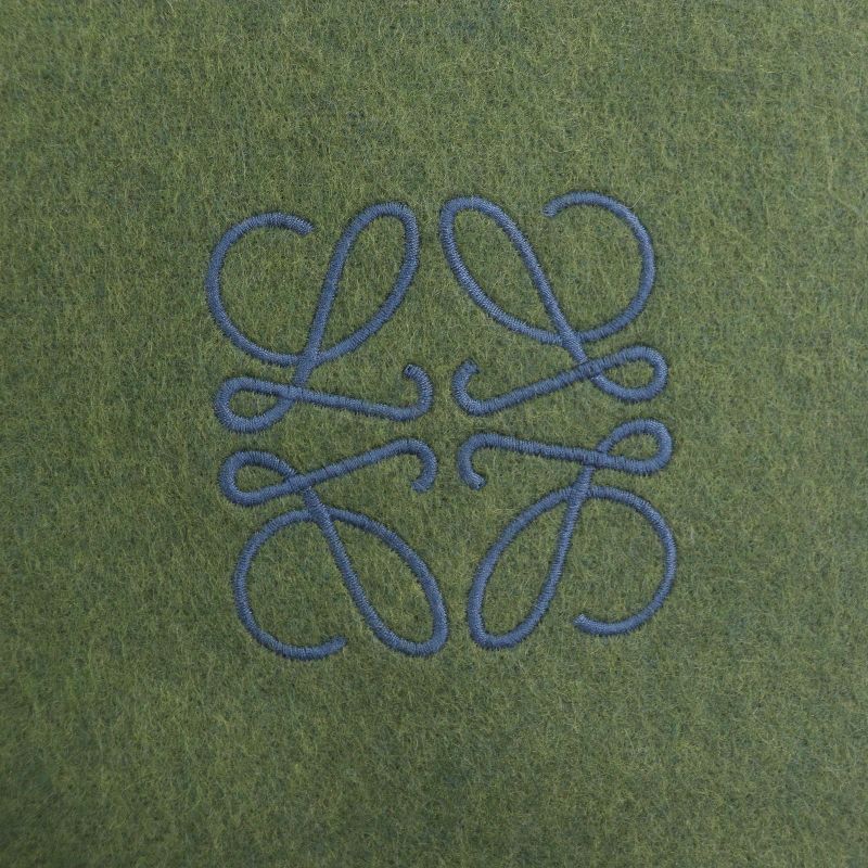 □loewe Wool Cashmere Anagram Logo Embroidery Bicolor Fringe Scarf Green Blue