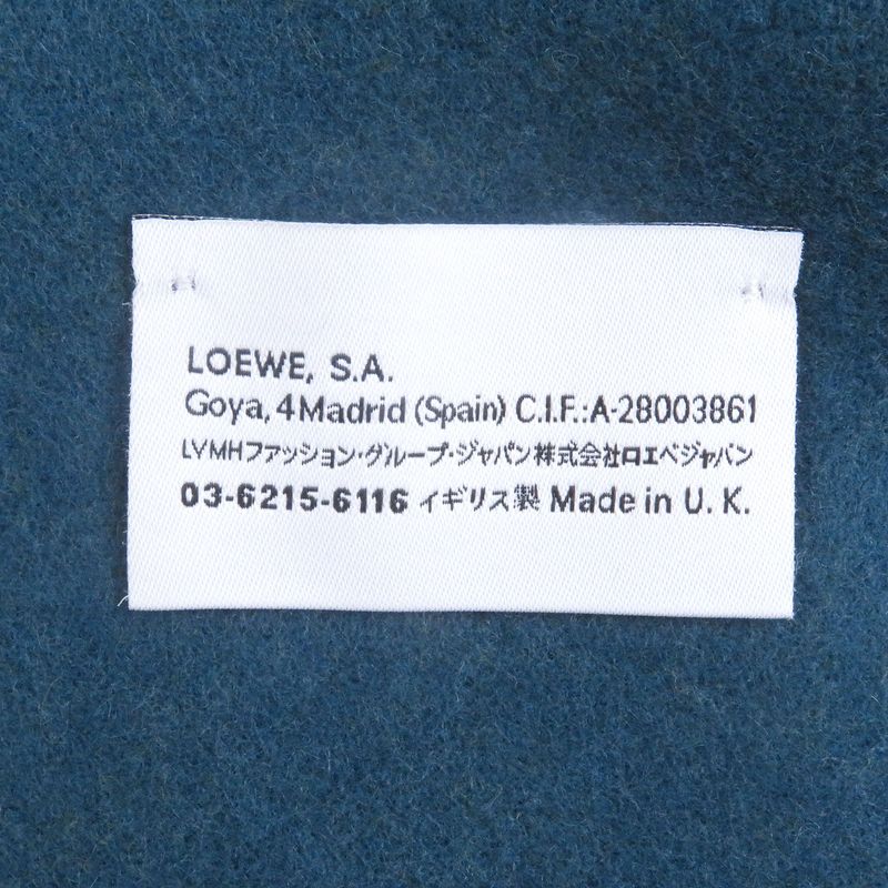 □loewe Wool Cashmere Anagram Logo Embroidery Bicolor Fringe Scarf Green Blue