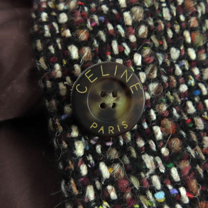 Celine Vintage Wool Blend Tweed Jacket With Logo Buttons Outerwear Brownish 44