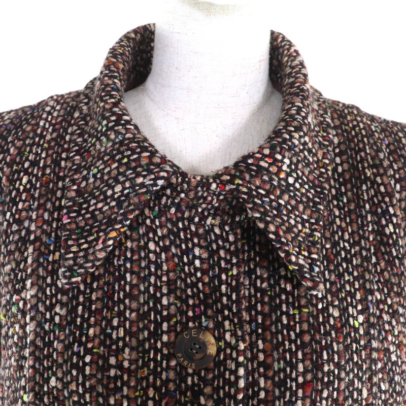 Celine Vintage Wool Blend Tweed Jacket With Logo Buttons Outerwear Brownish 44