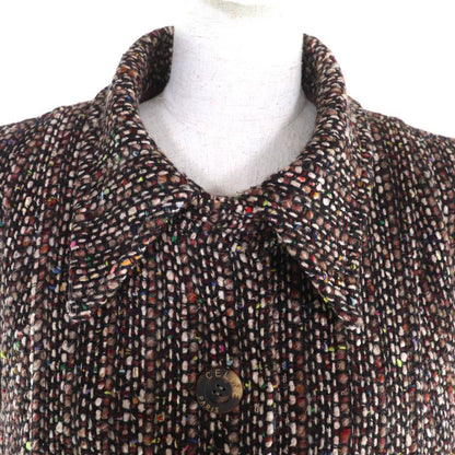 Celine Vintage Wool Blend Tweed Jacket With Logo Buttons Outerwear Brownish 44