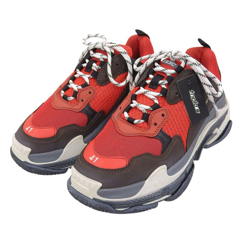 ▲balenciaga 516440 Triple S Mesh Used Leather Sneakers Red Black 41 With Box