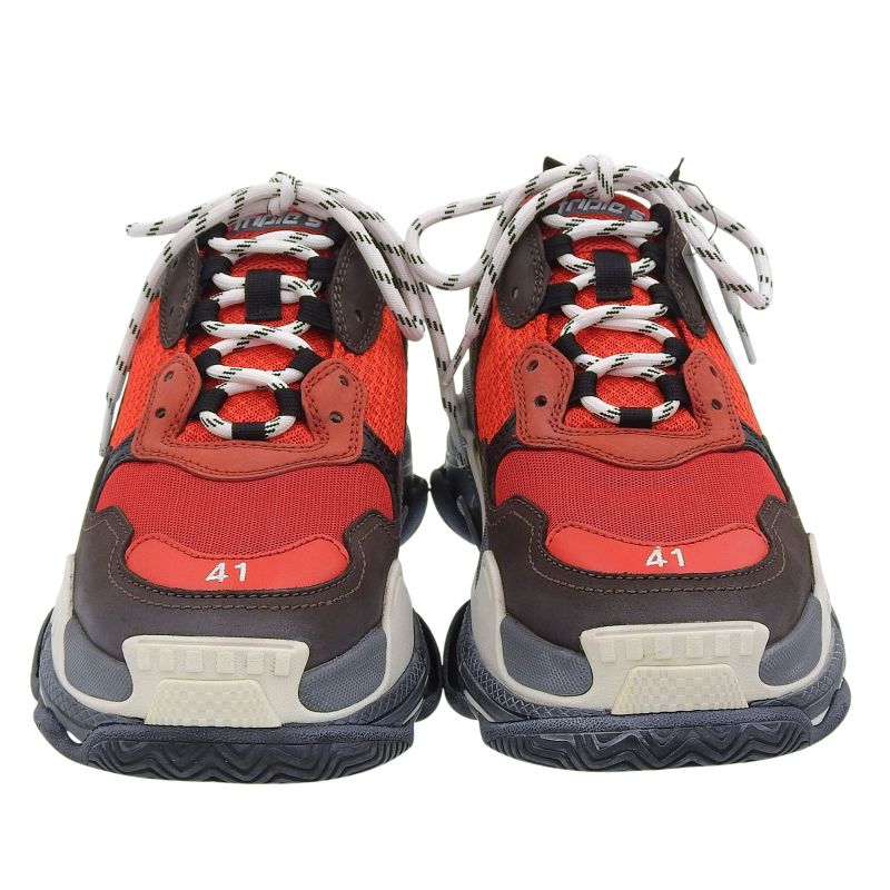 ▲balenciaga 516440 Triple S Mesh Used Leather Sneakers Red Black 41 With Box