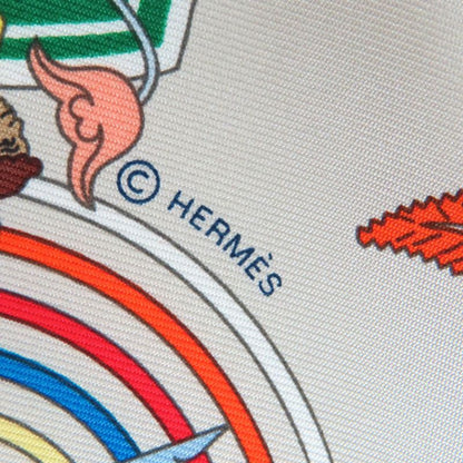 Hermes Carré 45 Volants Flying Carré 100% Silk GRIS Per-e VERT JA Scarf With
