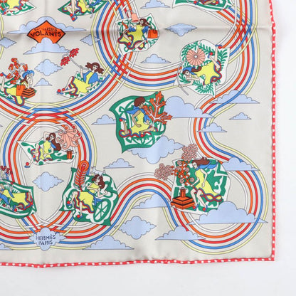 Hermes Carré 45 Volants Flying Carré 100% Silk GRIS Per-e VERT JA Scarf With