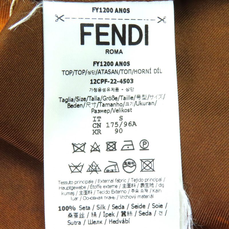 Fendi 2022ss Fy1200 100% Silk Logo Patch Allover Design Crew Neck Short Sleeve