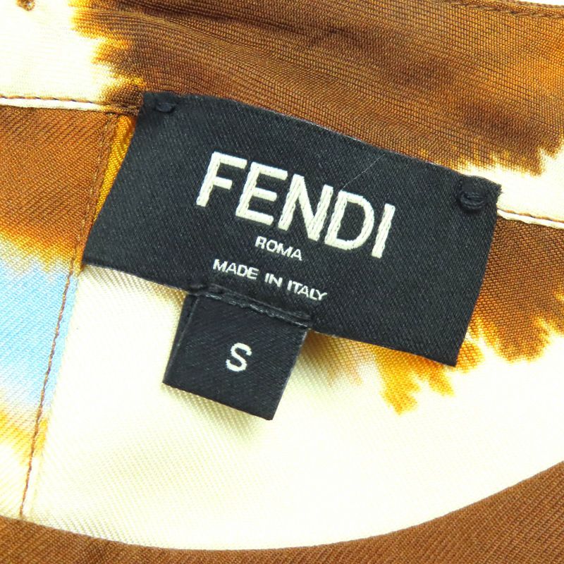 Fendi 2022ss Fy1200 100% Silk Logo Patch Allover Design Crew Neck Short Sleeve
