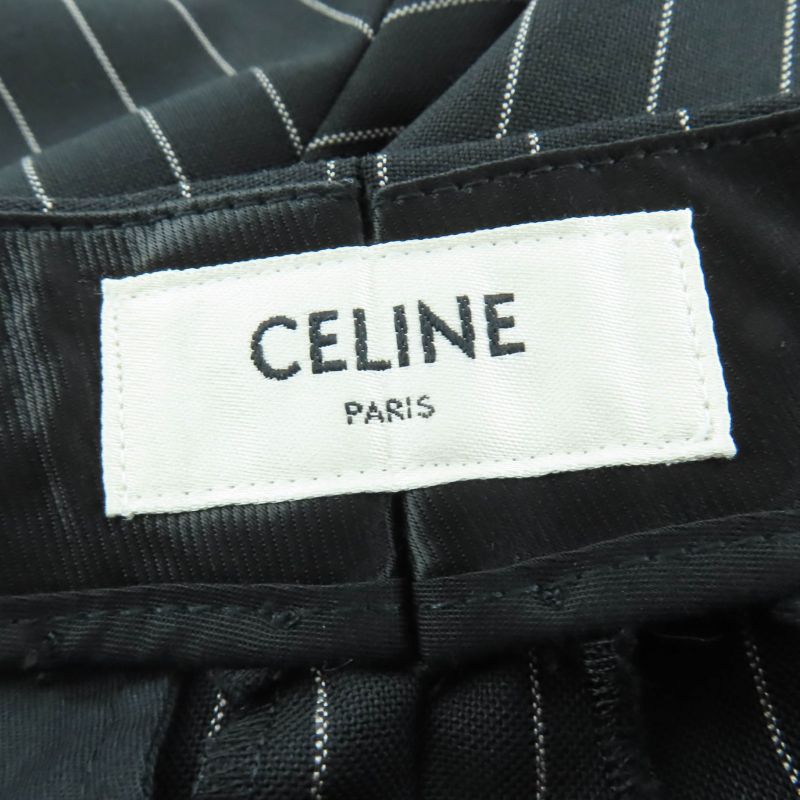 Celine 2p519240m Wool Cotton Eddy Period Striped Skater Pants Slacks Black 36