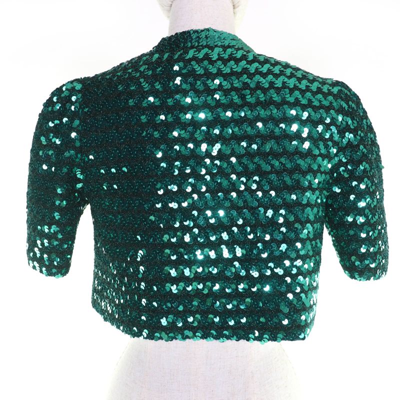 Gucci 653449 Sequin Embellished Short Sleeve Bolero Jacket Green XXS Hanger
