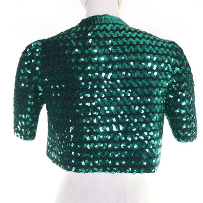 Gucci 653449 Sequin Embellished Short Sleeve Bolero Jacket Green XXS Hanger