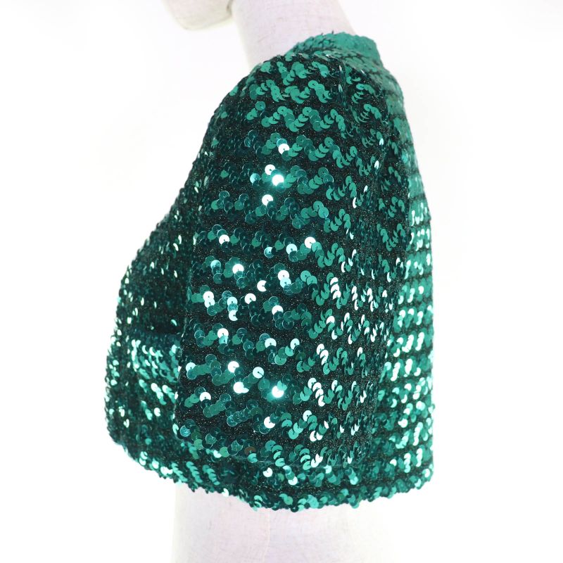 Gucci 653449 Sequin Embellished Short Sleeve Bolero Jacket Green XXS Hanger
