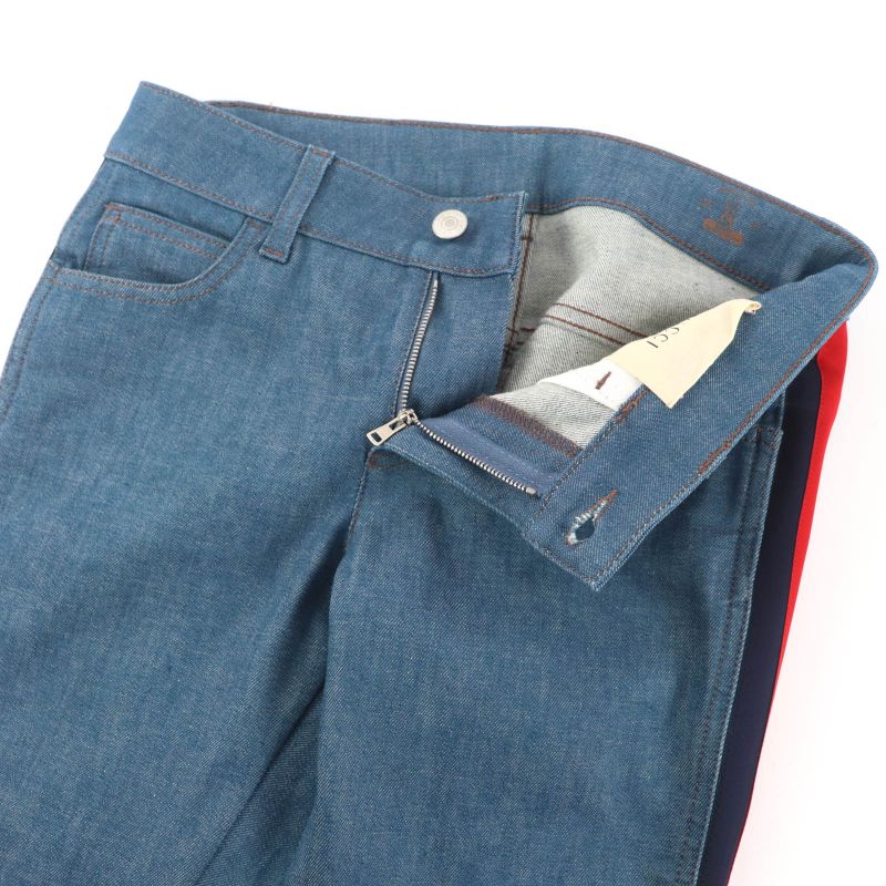 Gucci 422640 Cotton Side Sherry Line Denim Pants Indigo Blue 24 Made In Italy