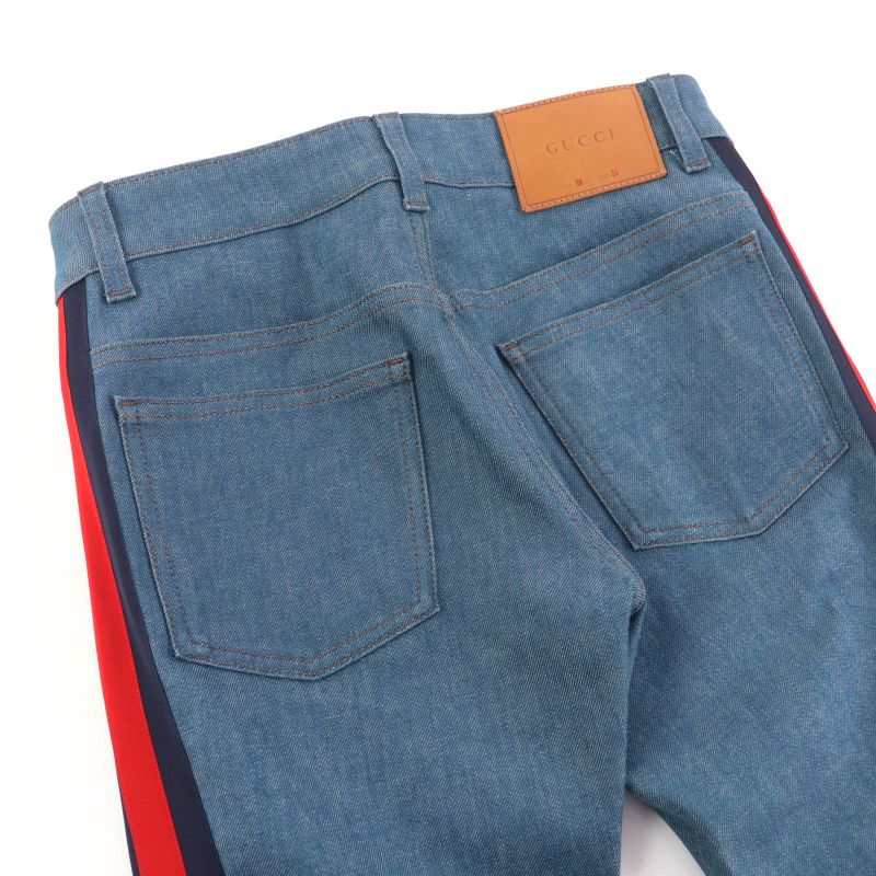 Gucci 422640 Cotton Side Sherry Line Denim Pants Indigo Blue 24 Made In Italy
