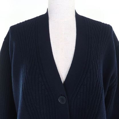 Hermes Cashmere Cotton Crudo Cell Button V-neck Long Sleeve Knit Cardigan Navy