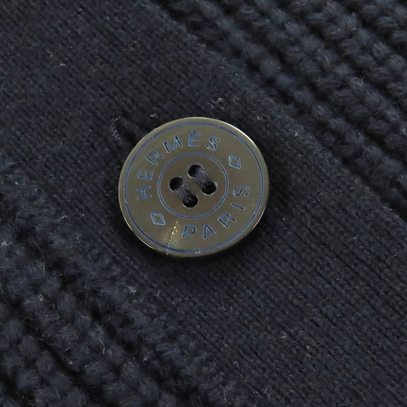 Hermes Cashmere Cotton Crudo Cell Button V-neck Long Sleeve Knit Cardigan Navy