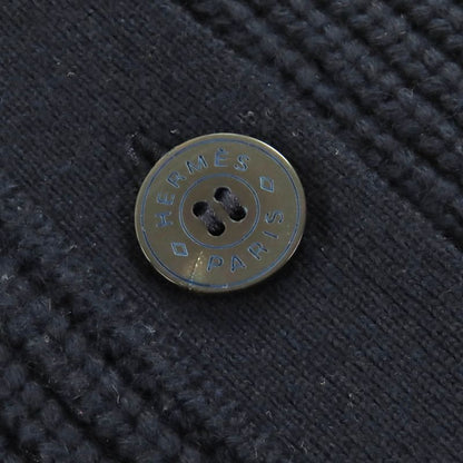 Hermes Cashmere Cotton Crudo Cell Button V-neck Long Sleeve Knit Cardigan Navy