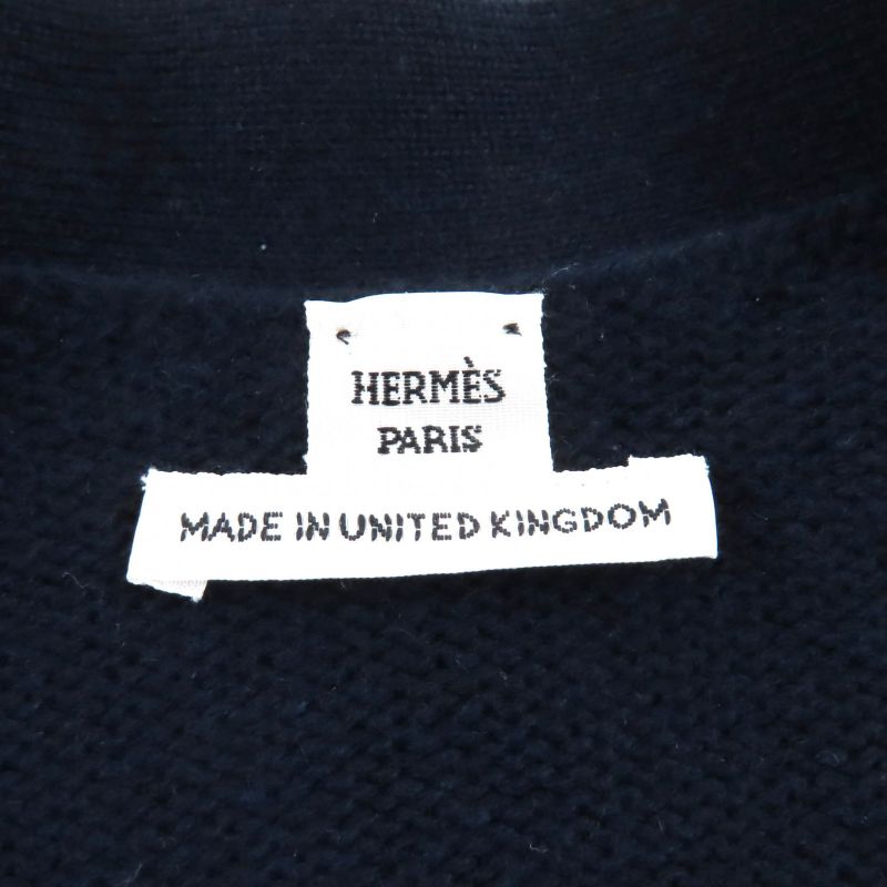 Hermes Cashmere Cotton Crudo Cell Button V-neck Long Sleeve Knit Cardigan Navy