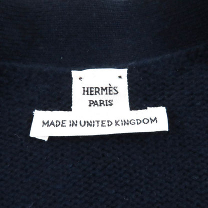 Hermes Cashmere Cotton Crudo Cell Button V-neck Long Sleeve Knit Cardigan Navy