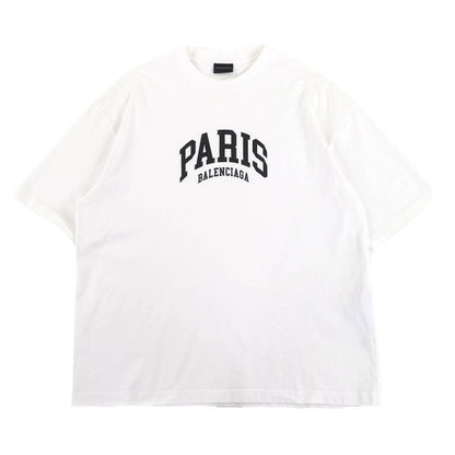 (balenciaga 2023 612966 100% Cotton Cities Paris Logo Crew Neck Short Sleeve