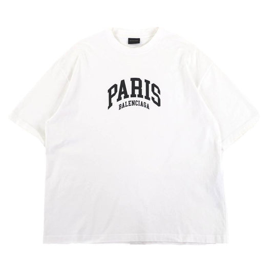 (balenciaga 2023 612966 100% Cotton Cities Paris Logo Crew Neck Short Sleeve