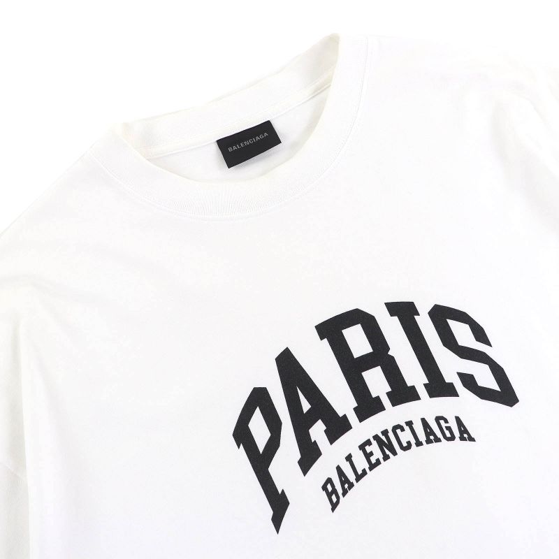 (balenciaga 2023 612966 100% Cotton Cities Paris Logo Crew Neck Short Sleeve