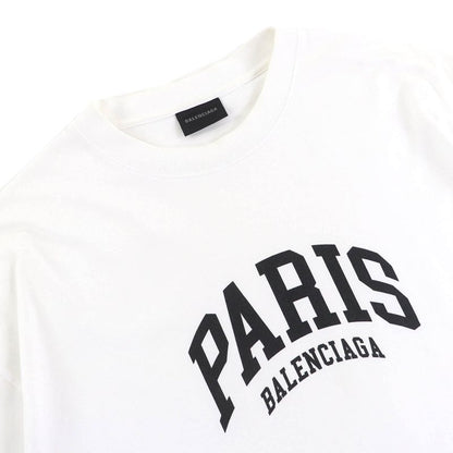 (balenciaga 2023 612966 100% Cotton Cities Paris Logo Crew Neck Short Sleeve