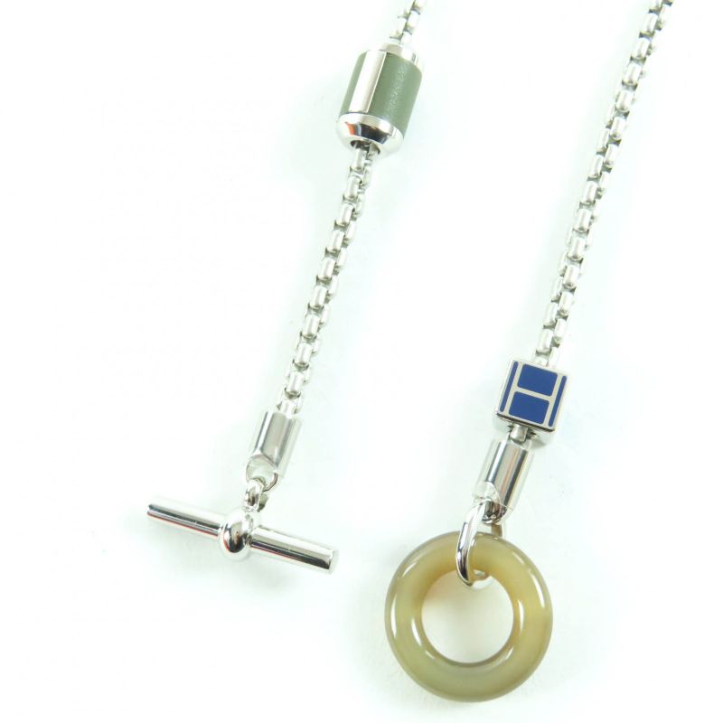 Hermes Meli Melo Meli Melo H Logo Pendant Necklace Silver Blue With Box And