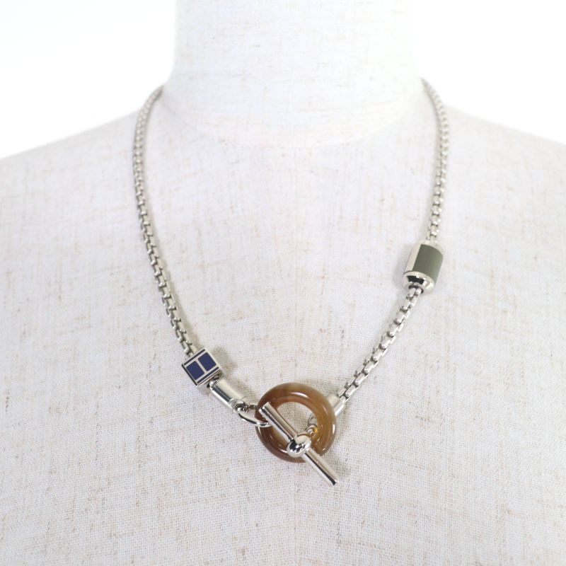 Hermes Meli Melo Meli Melo H Logo Pendant Necklace Silver Blue With Box And