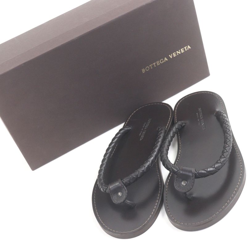 Bottega Veneta Bottega Veneta Leather Intrecciato Thong Sandals Flip Flops Dark