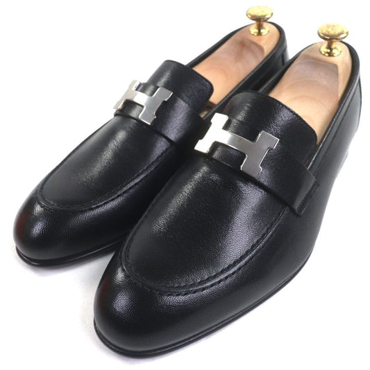 Hermes Silver Hardware Paris H Buckle Moccasin U-tip Leather Shoes Loafers
